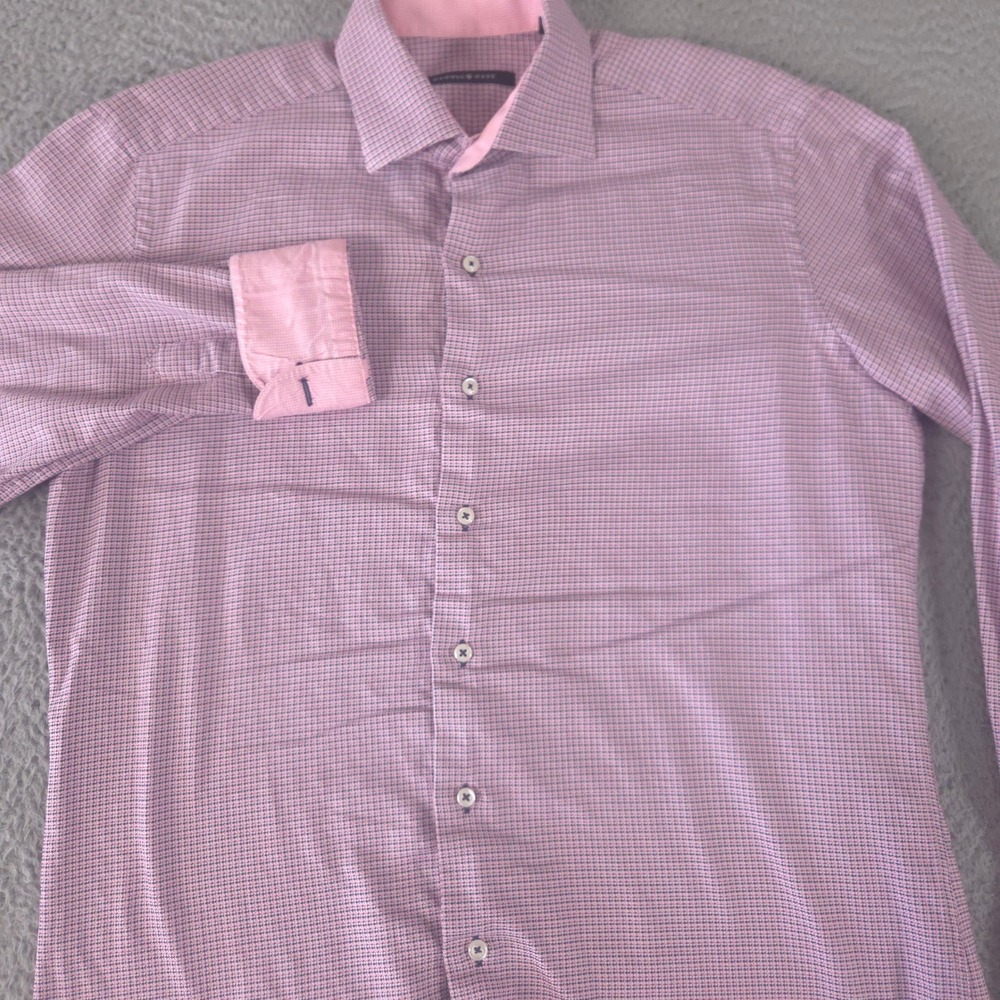 Hammer Made Shirt Mens 15.5 Pink Micro Check Cotton Flip Cuff Tailored Preppy